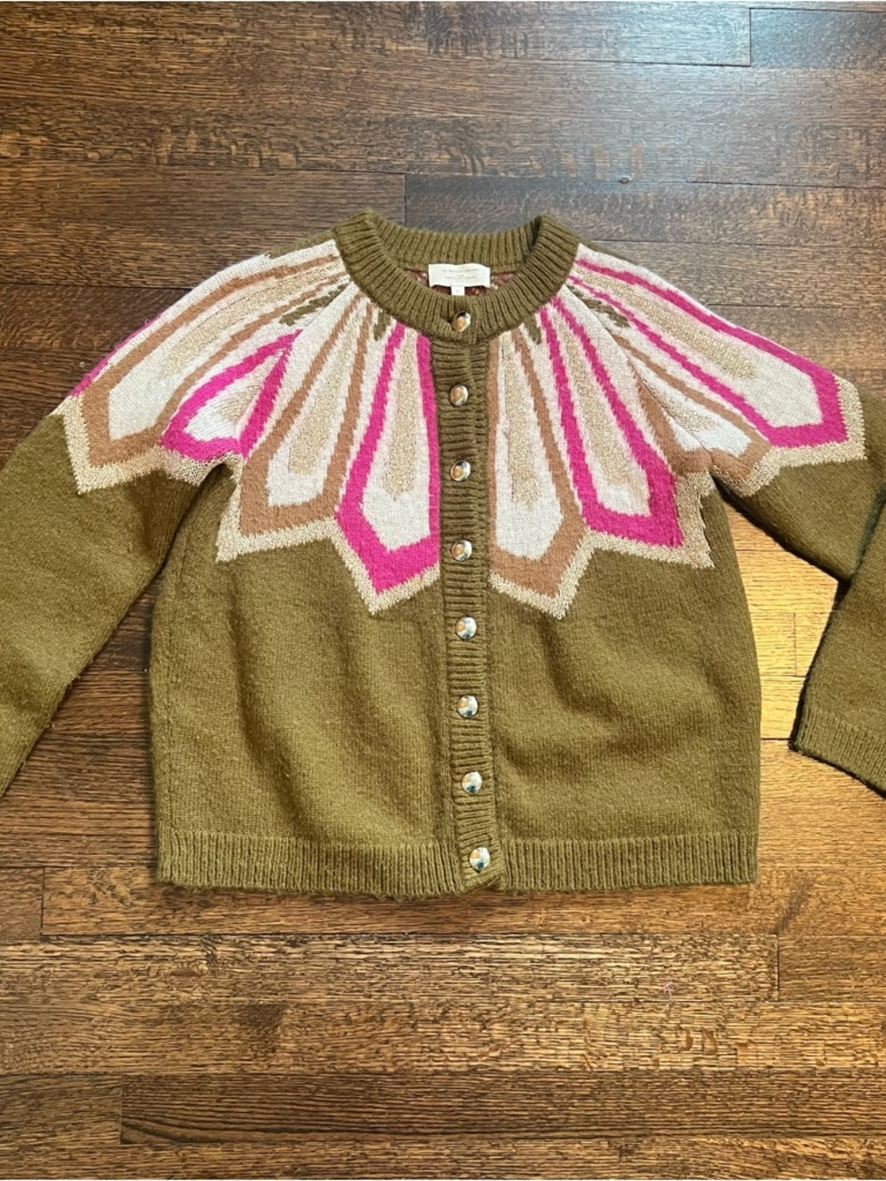 La Maille Suzane green with pattern cardigan sweater size large - Picture 4 of 11